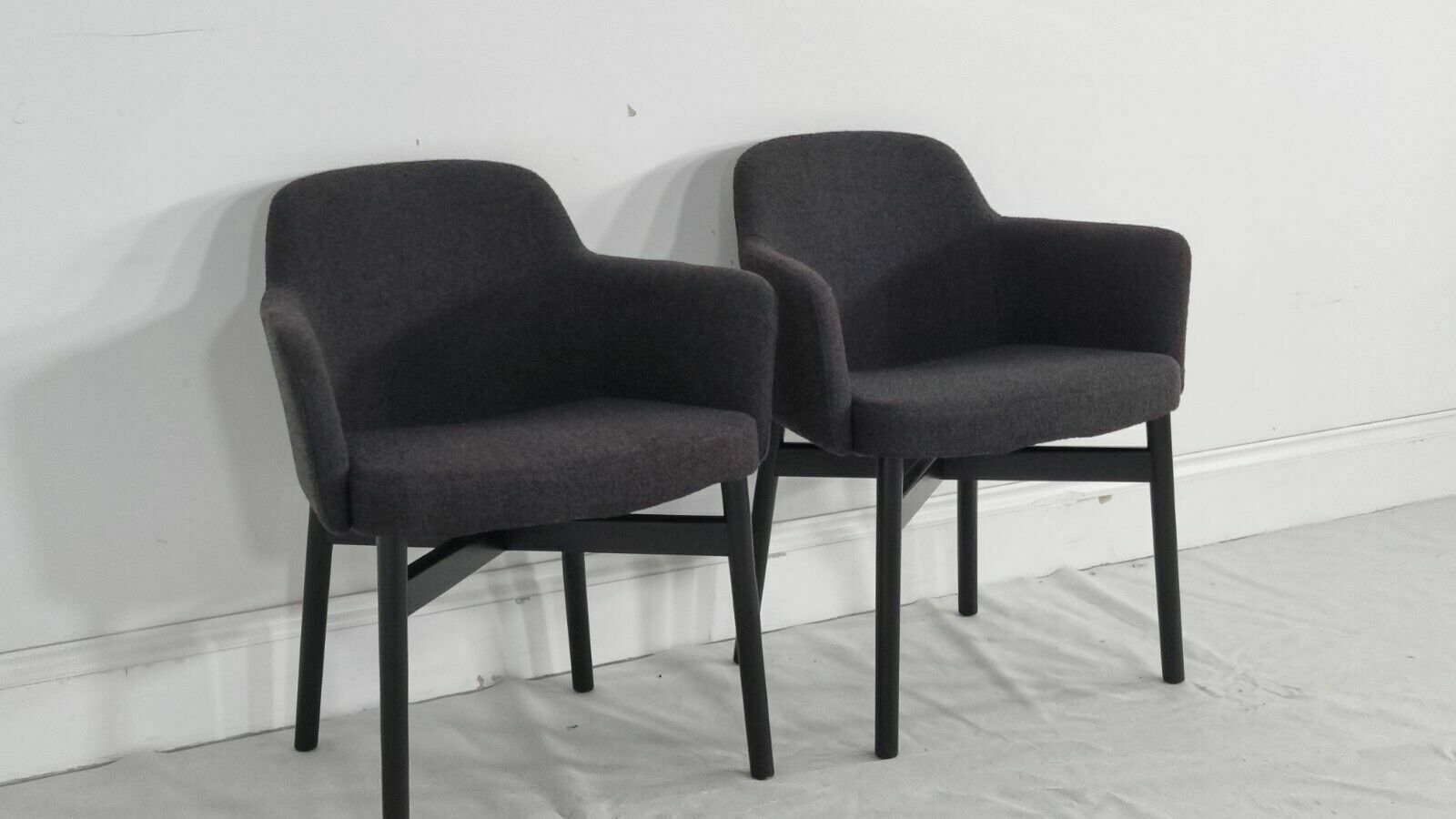A Stunning Set Of 2 Knoll Studio Krusin 016 Armchairs In Charcoal Boucle Fabric photo buy