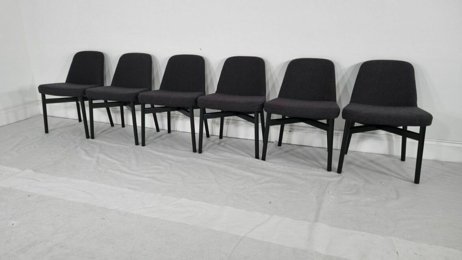A Stunning Set Of 6 Knoll Studio Krusin 016 Chairs In A Dark Boucle Fabric photo for sale