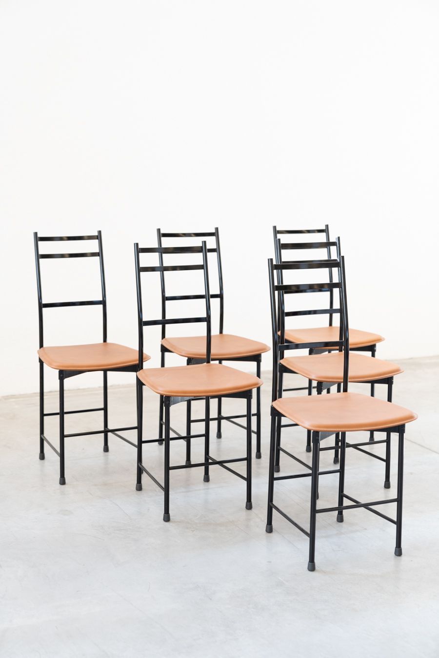 Brown Leather & Aluminum Dining Chairs From Ycami, 1980s, Set Of 6