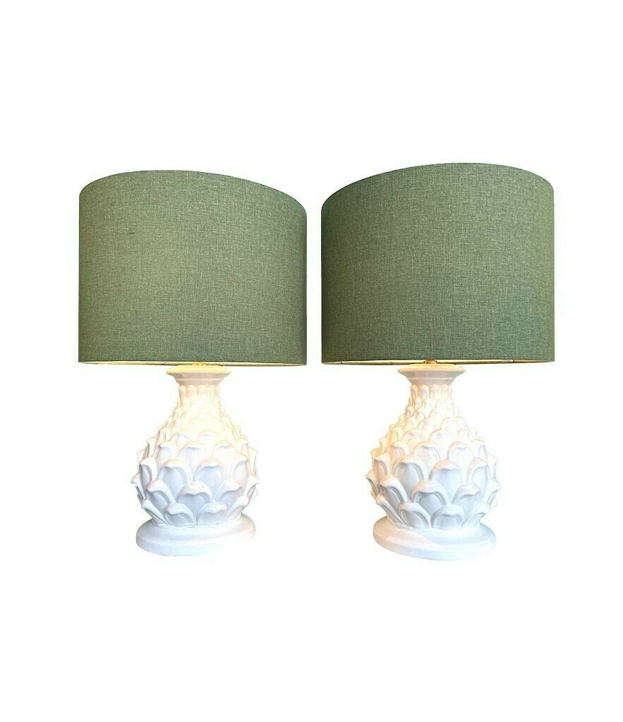 A Large Pair Of 1970s Italian Ceramic Artichoke Lamps With New Bespoke Shades photo for sale
