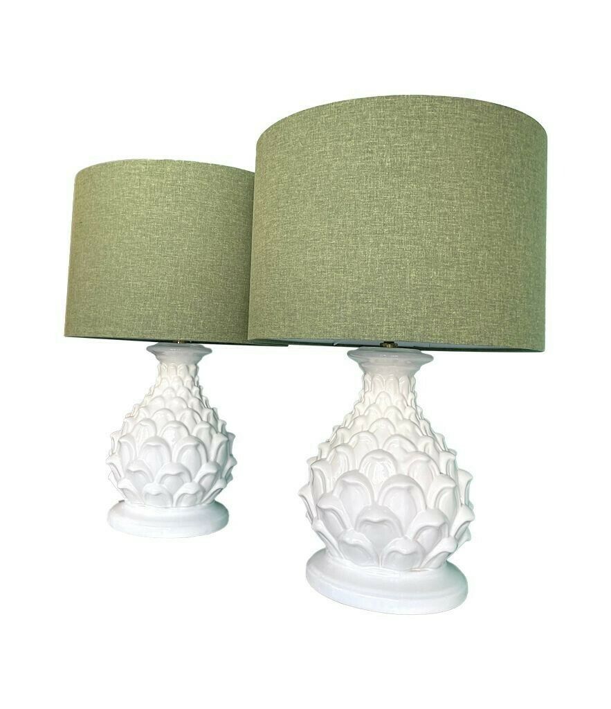 photo furniture A Large Pair Of 1970s Italian Ceramic Artichoke Lamps With New Bespoke Shades