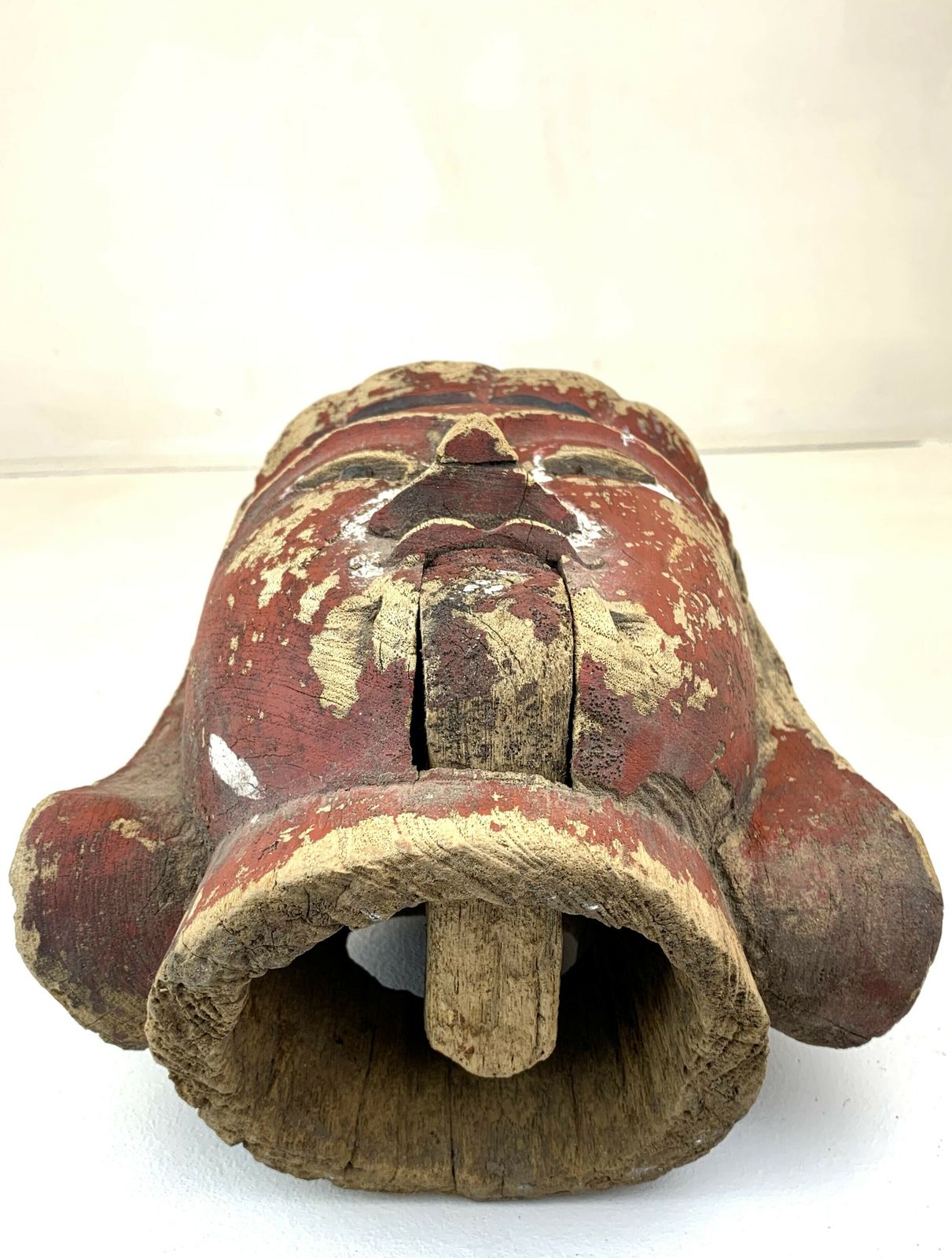 Lifesized Carved Wood Burmese Marionette Head   Red Faced Prince Regent photo vinterior