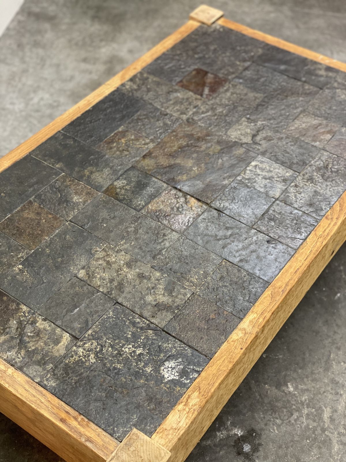 Slate Tiled Brutalist Coffee Table, France 1970s. photo furniture