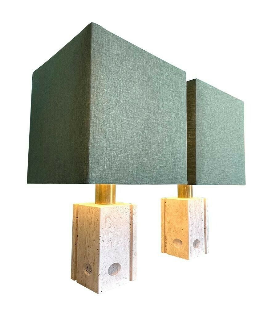 A Pair Of 1970s Sculptural Italian Travertine Lamps By Fratelli Mannelli photo for sale