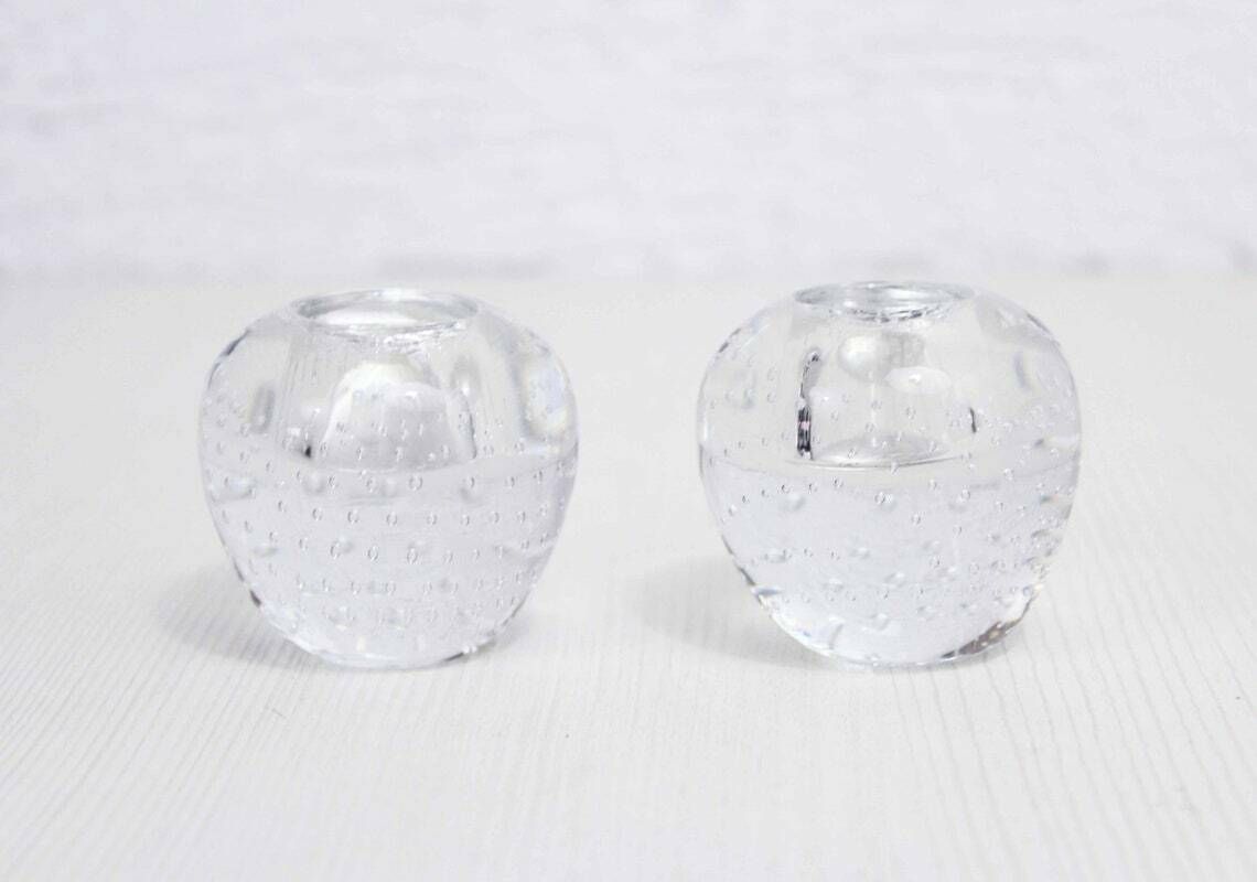 Pair Of Inlaid Glass Candlesticks 1970