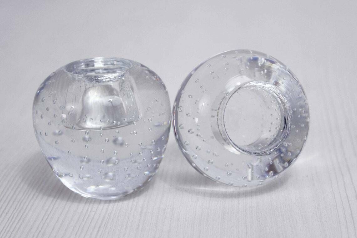 Pair Of Inlaid Glass Candlesticks 1970 photo vinterior