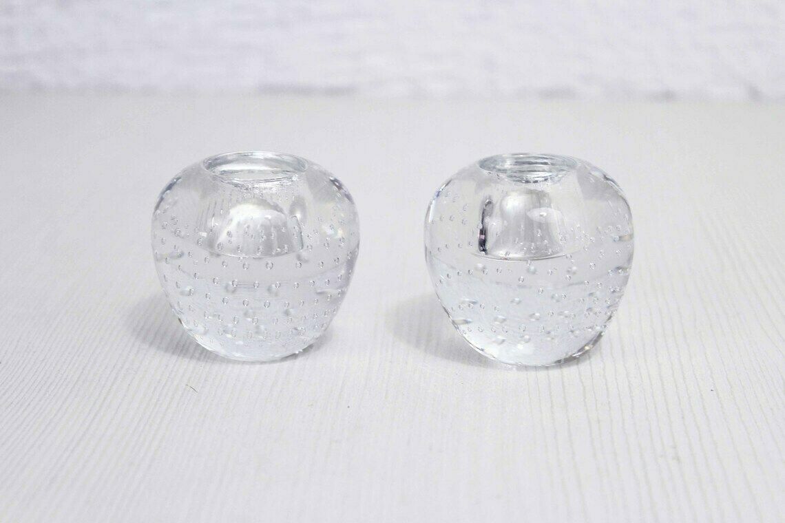 Pair Of Inlaid Glass Candlesticks 1970 photo buy