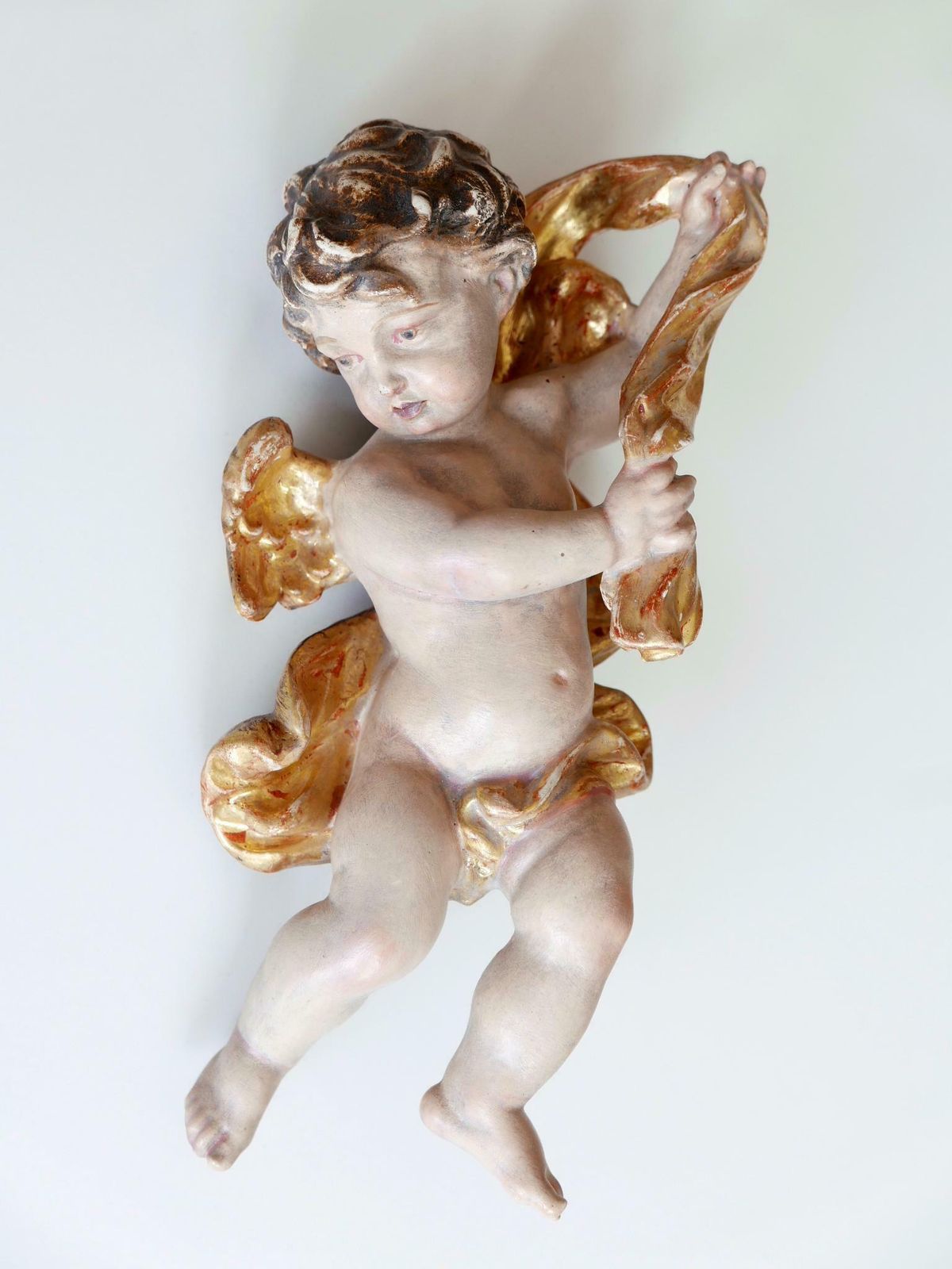 Set Of Four Beautiful Polychrome Hand Carved Wood Putti / Cherubs 1960s Germany photo 1742.0