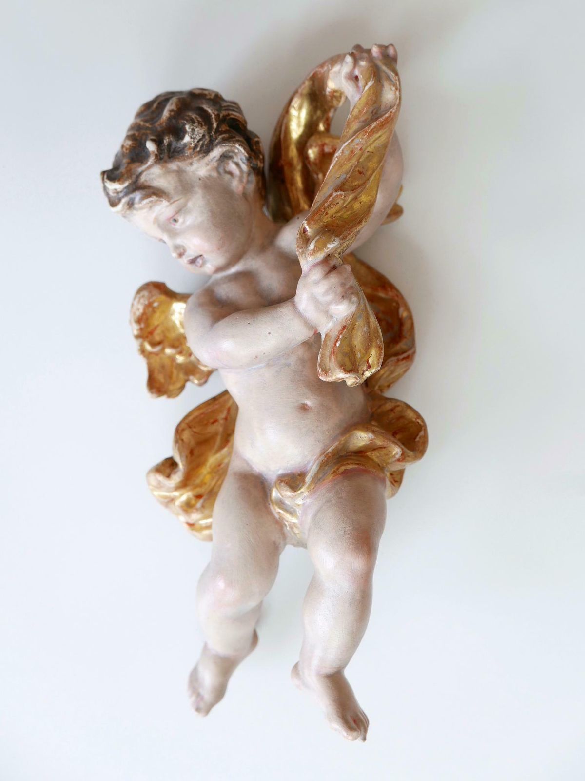 Set Of Four Beautiful Polychrome Hand Carved Wood Putti / Cherubs 1960s Germany photo vinterior