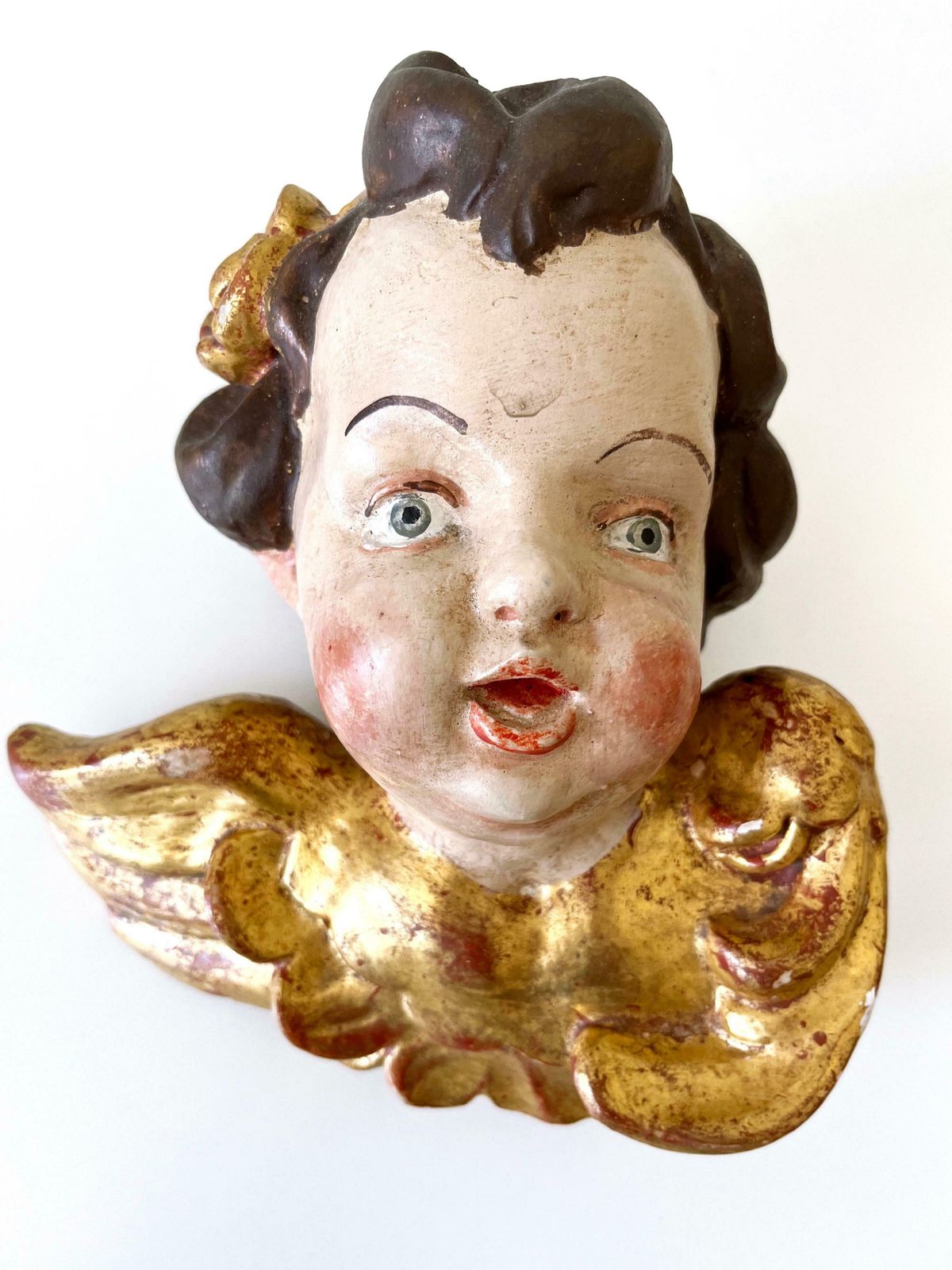 Set Of Four Beautiful Polychrome Hand Carved Wood Putti / Cherubs 1960s Germany photo vintage