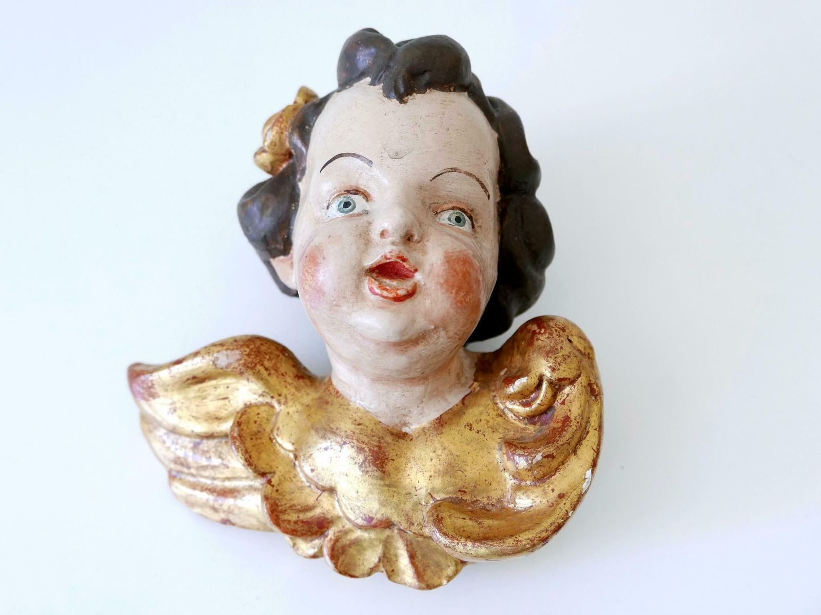photo furniture Set Of Four Beautiful Polychrome Hand Carved Wood Putti / Cherubs 1960s Germany