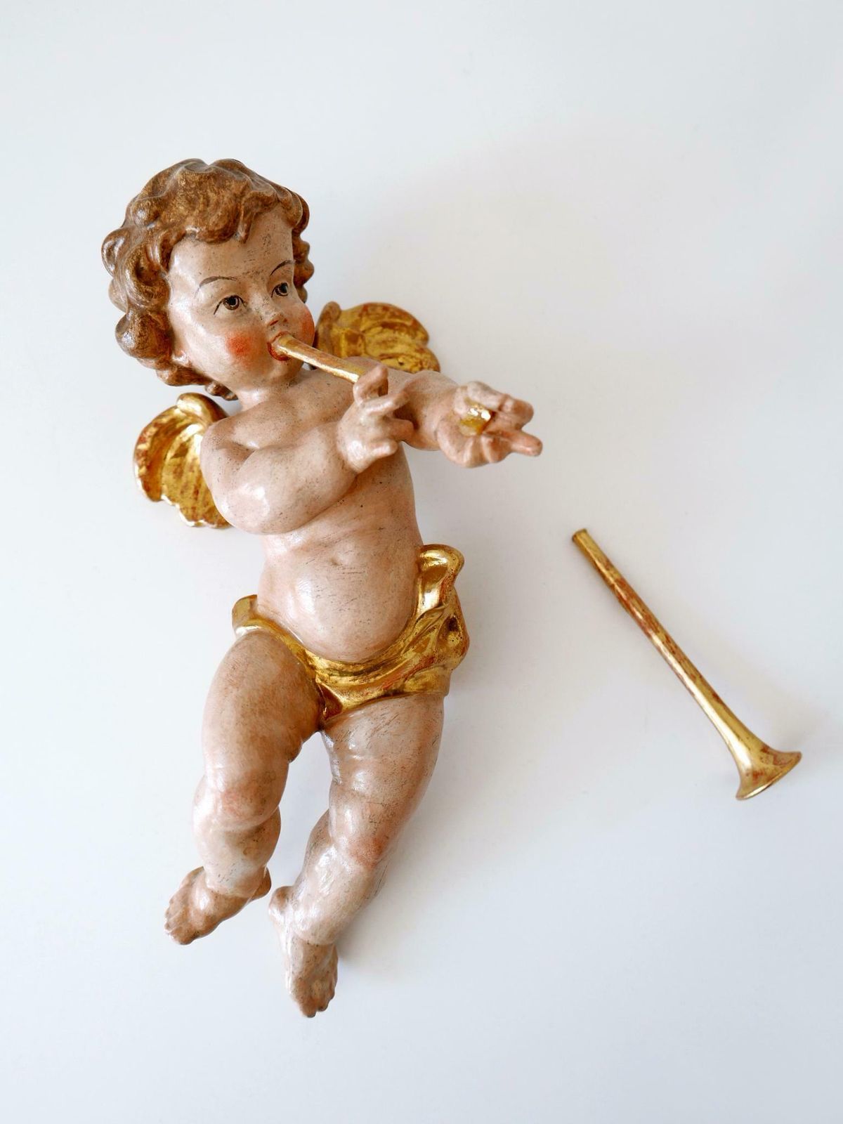 photo vinterior Set Of Four Beautiful Polychrome Hand Carved Wood Putti / Cherubs 1960s Germany