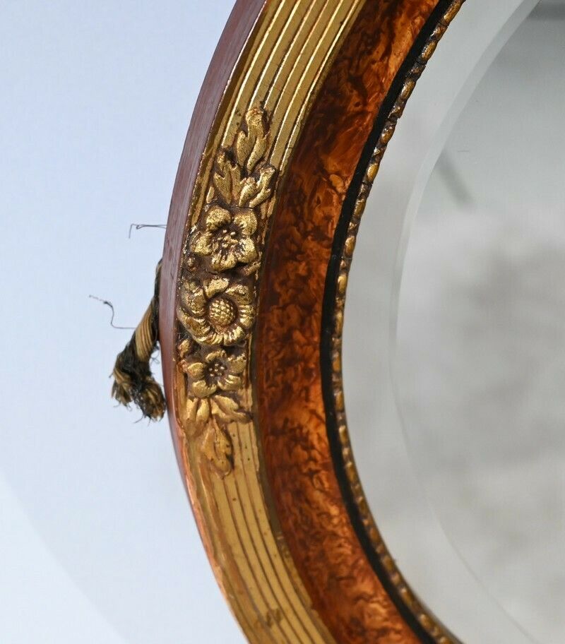 Oval Mirror In Golden Wood   Early 20th Century photo vinterior