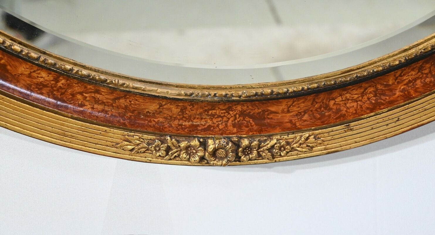 photo for sale Oval Mirror In Golden Wood   Early 20th Century