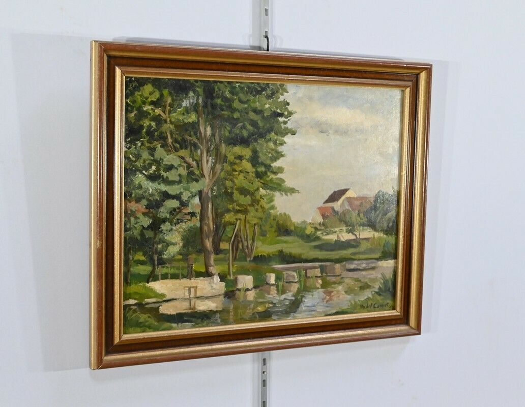 Oil Painting On Wood, Signed M.Cauvet – 1958 photo furniture