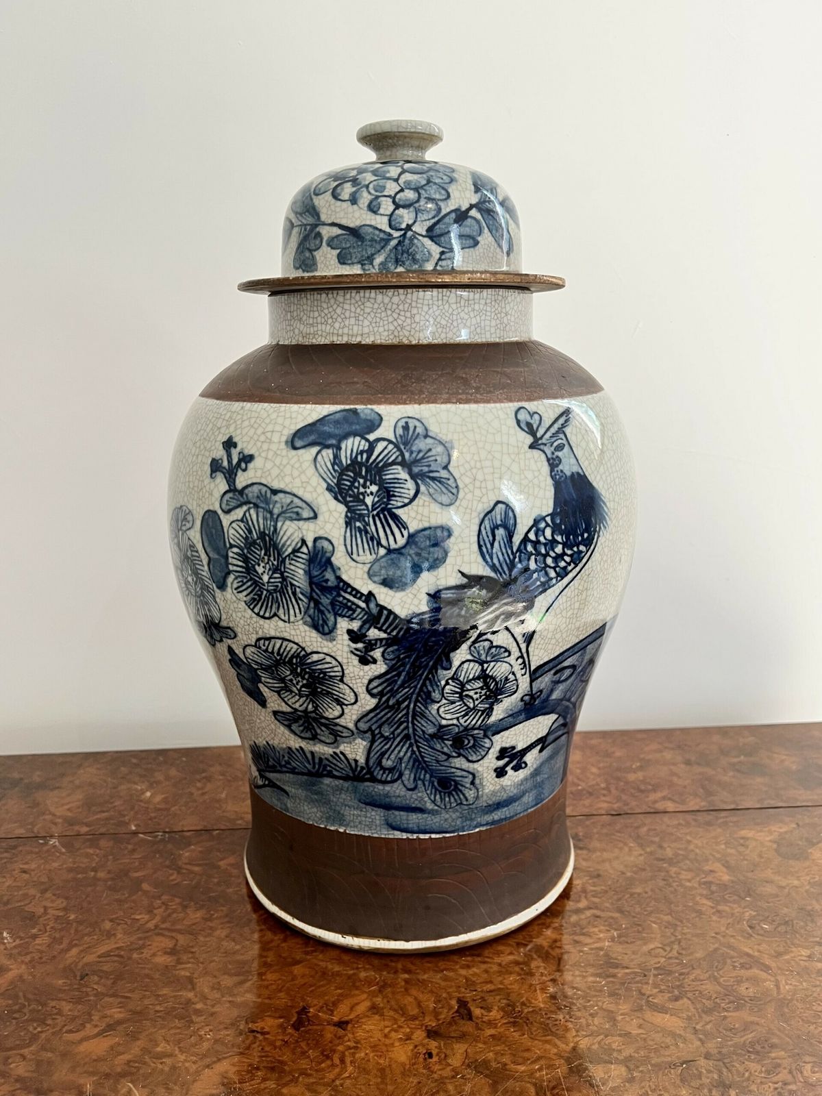 1285.0 Quality Pair Of Antique Chinese Crackle Ware Lidded Vases photo