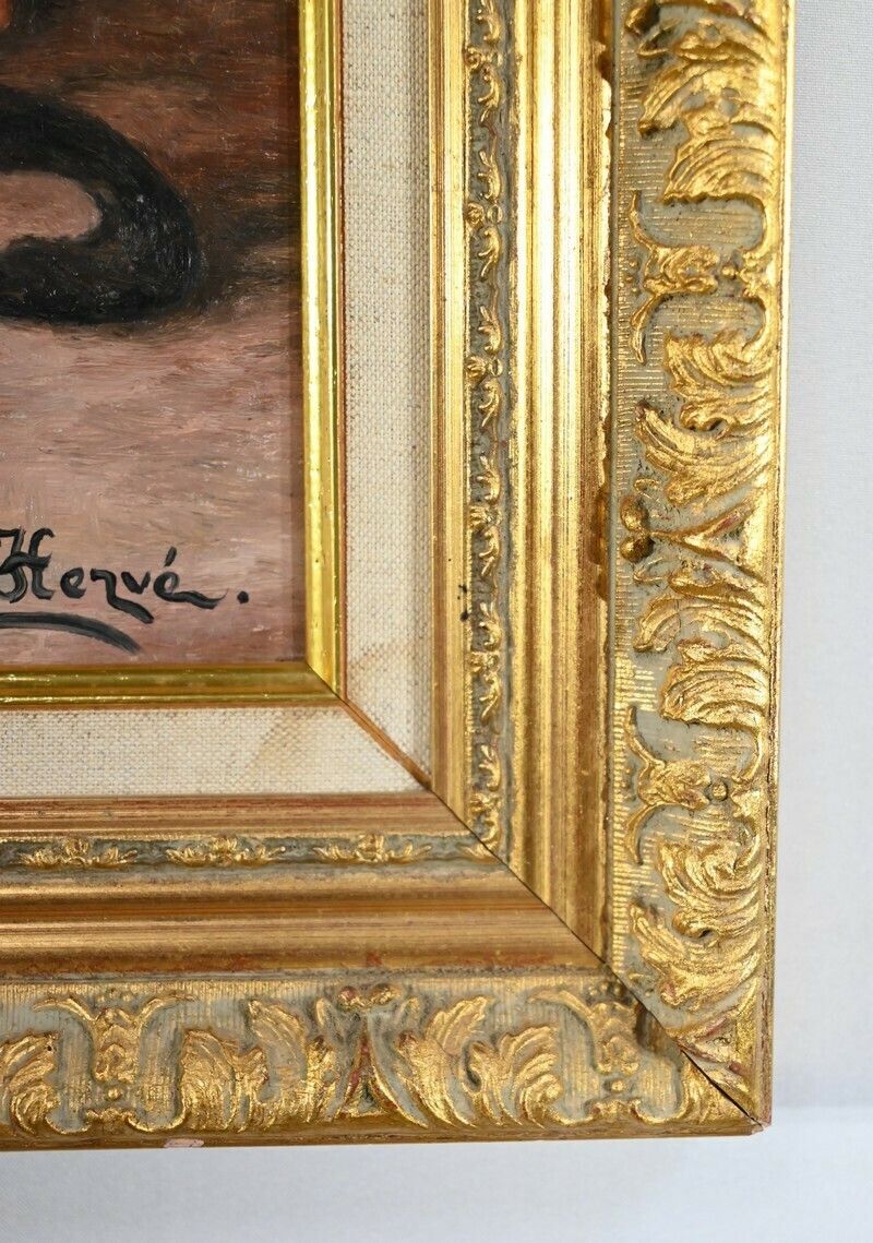 photo vintage Oil On Canvas, Signed R.Hervé   2nd Part 20th Century