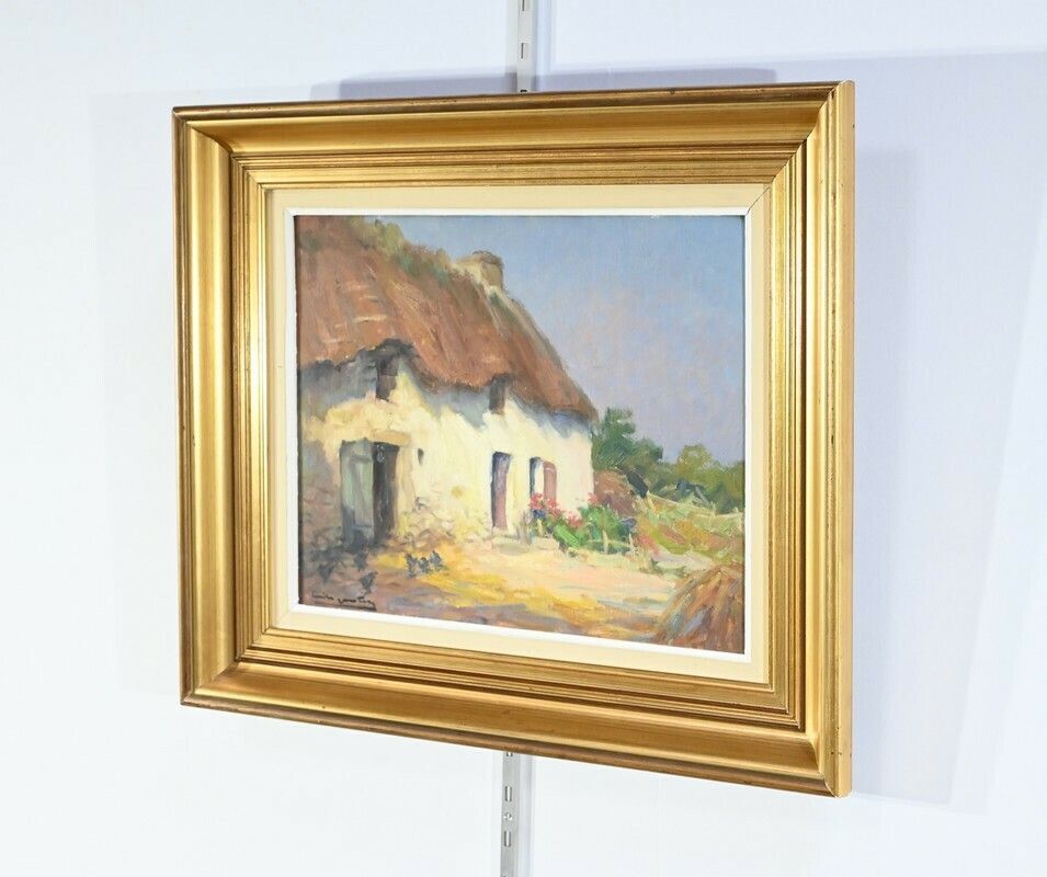 Oil On Wood “House In Brière”, Signed E.Gautier – 1955 photo for sale