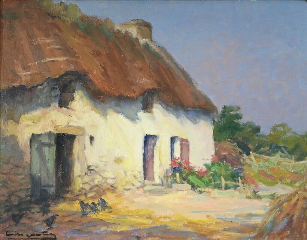 Oil On Wood “House In Brière”, Signed E.Gautier – 1955 photo Art