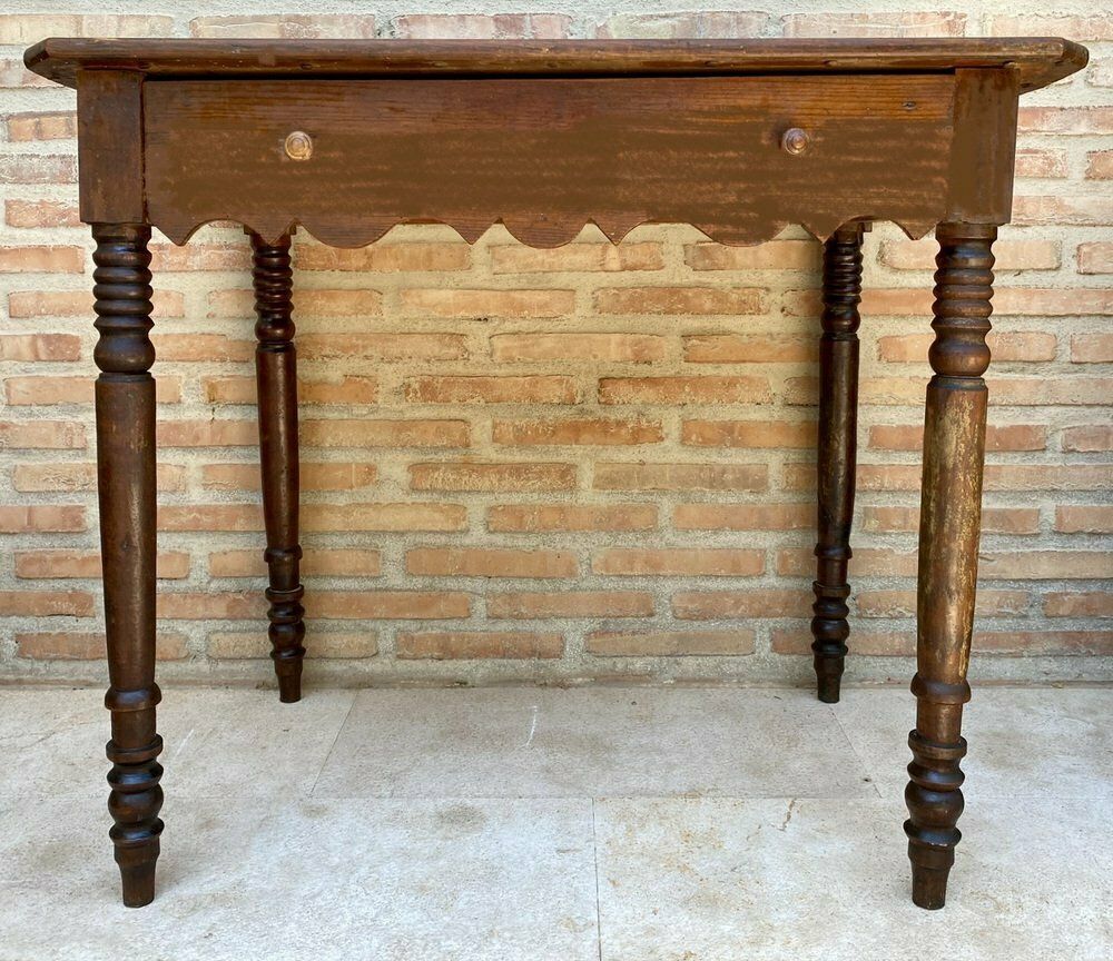 French Country Walnut Work Table With One Drawer, 1950s