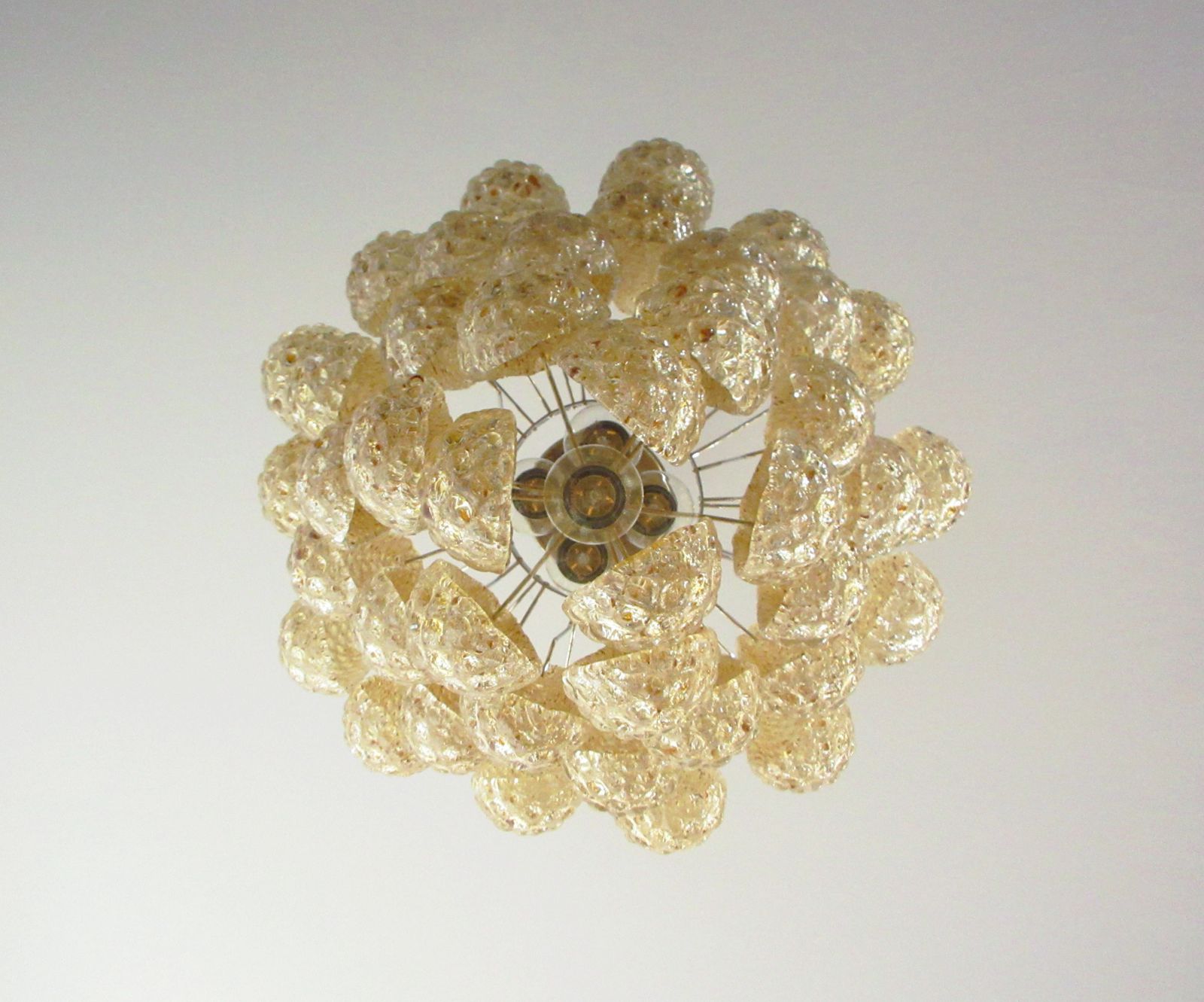 Italian Vintage Murano Chandelier 41 Amber Glass Petals Drop photo Lighting