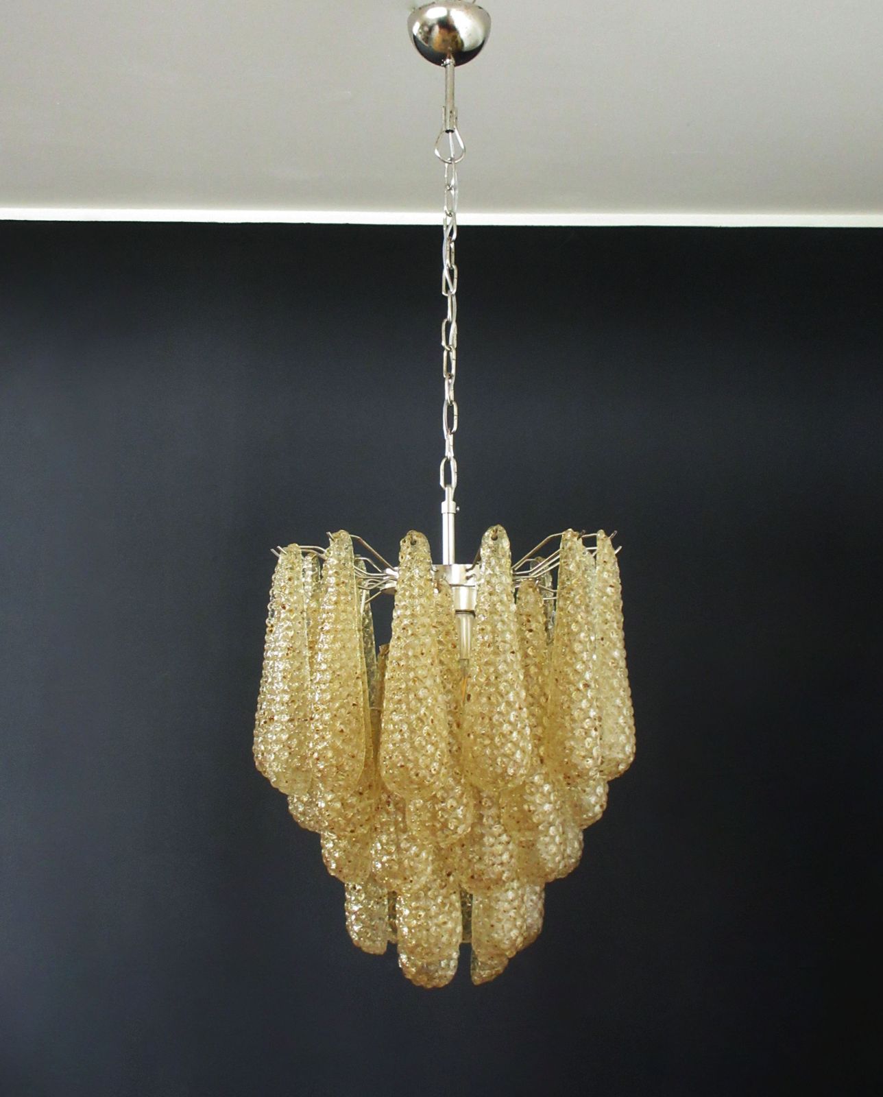 Italian Vintage Murano Chandelier 41 Amber Glass Petals Drop photo 1030.0