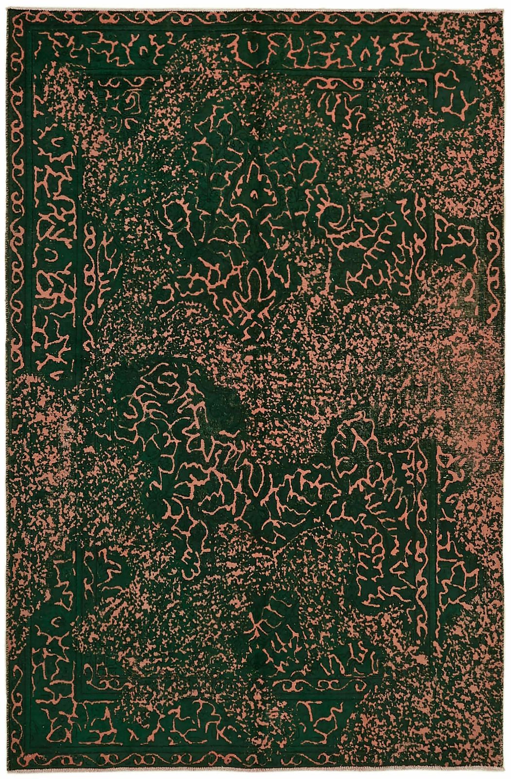 Handmade Green Vintage Over Dyed 1980's Large Rug ( 298 X 198 Cm )