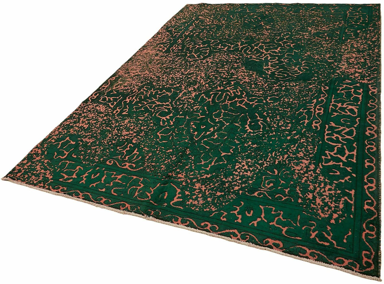 Handmade Green Vintage Over Dyed 1980's Large Rug ( 298 X 198 Cm ) photo for sale