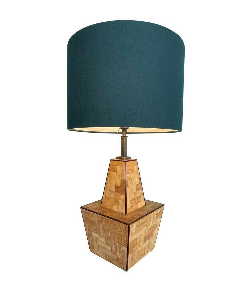 photo furniture An Interesting Shaped Italian 1970s Rattan Marquetry Lamp With New Bespoke Shade
