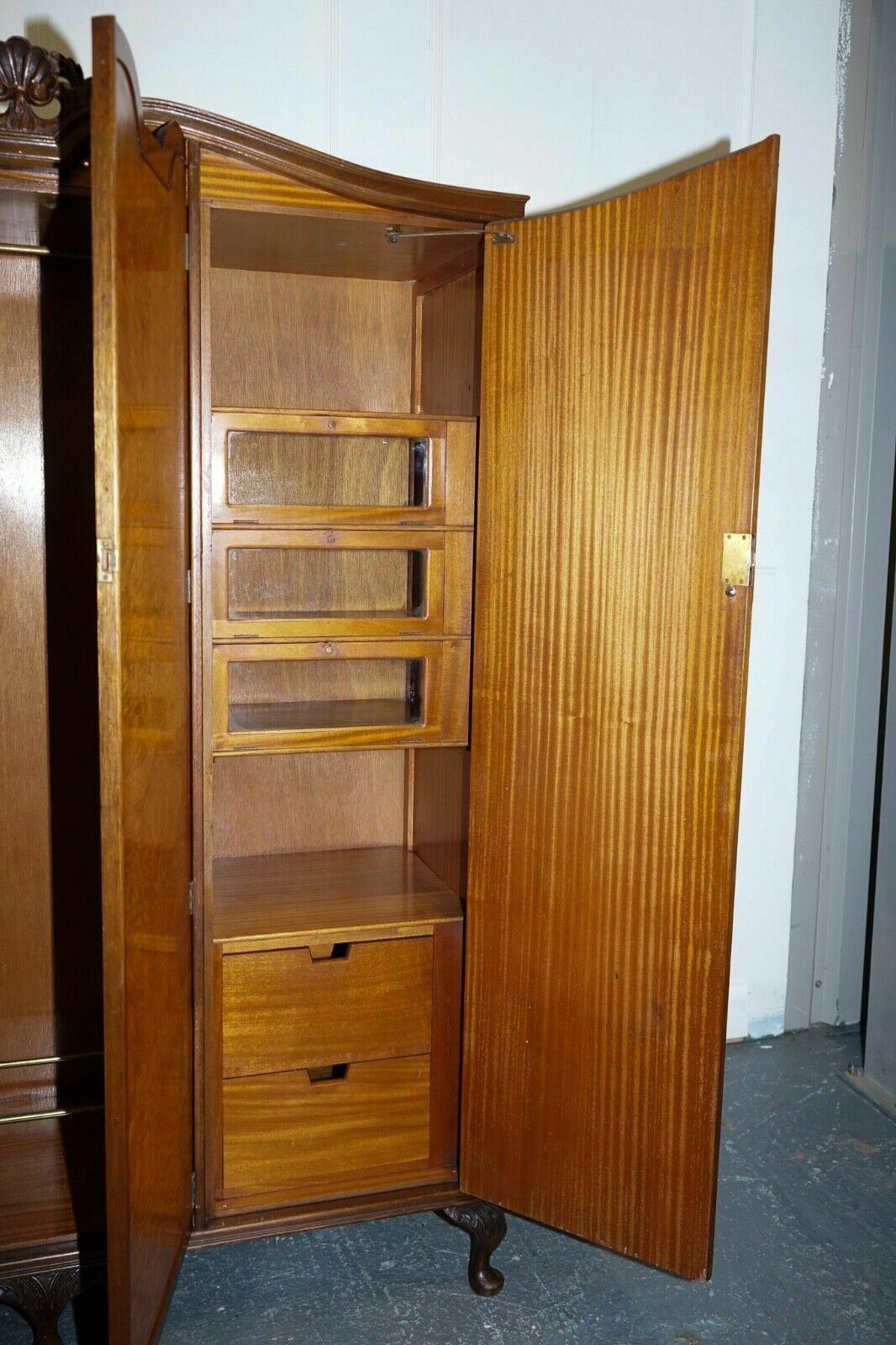 photo vinterior Antique Distressed Burr Walnut Triple Wardrobe With Queen Anne Legs