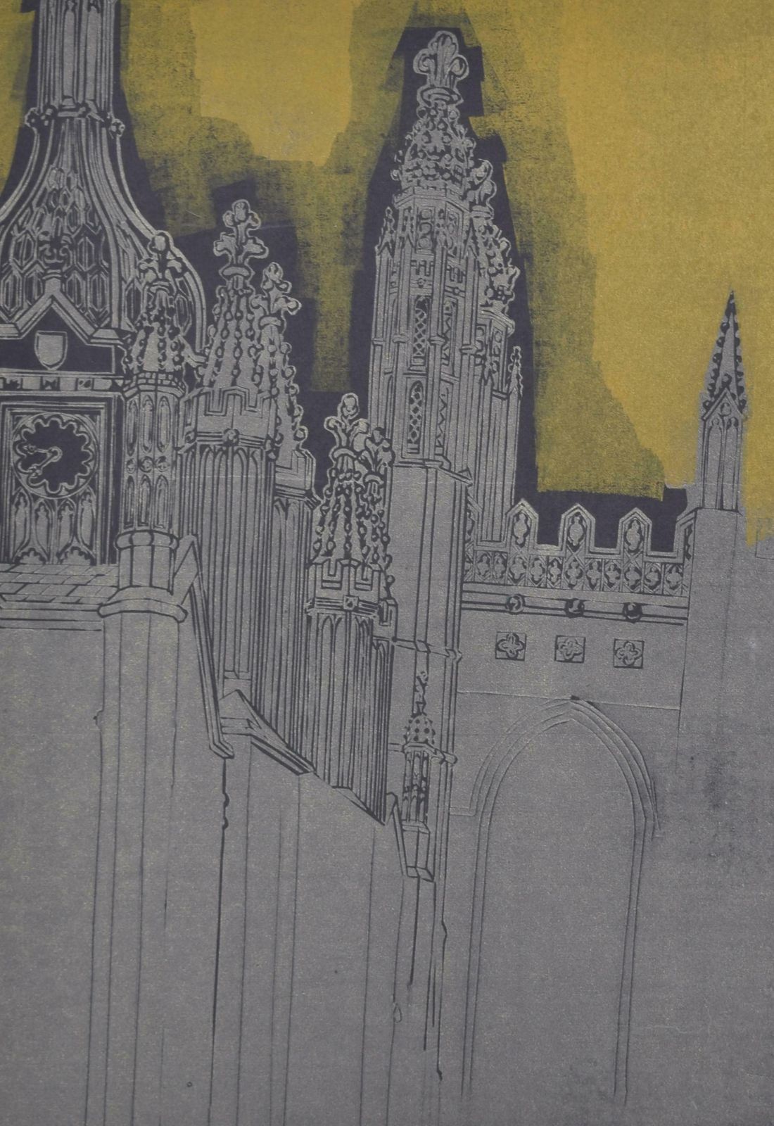 Walter Hoyle King's College, Cambridge Linocut Print By Walter Hoyle photo for sale