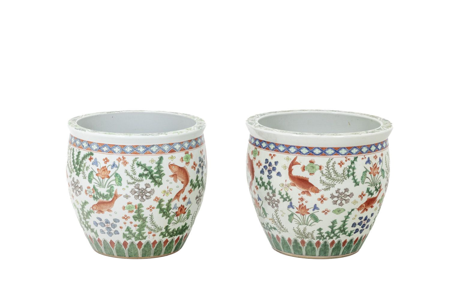 Pair Of Canton Porcelain Planters, Circa 1950