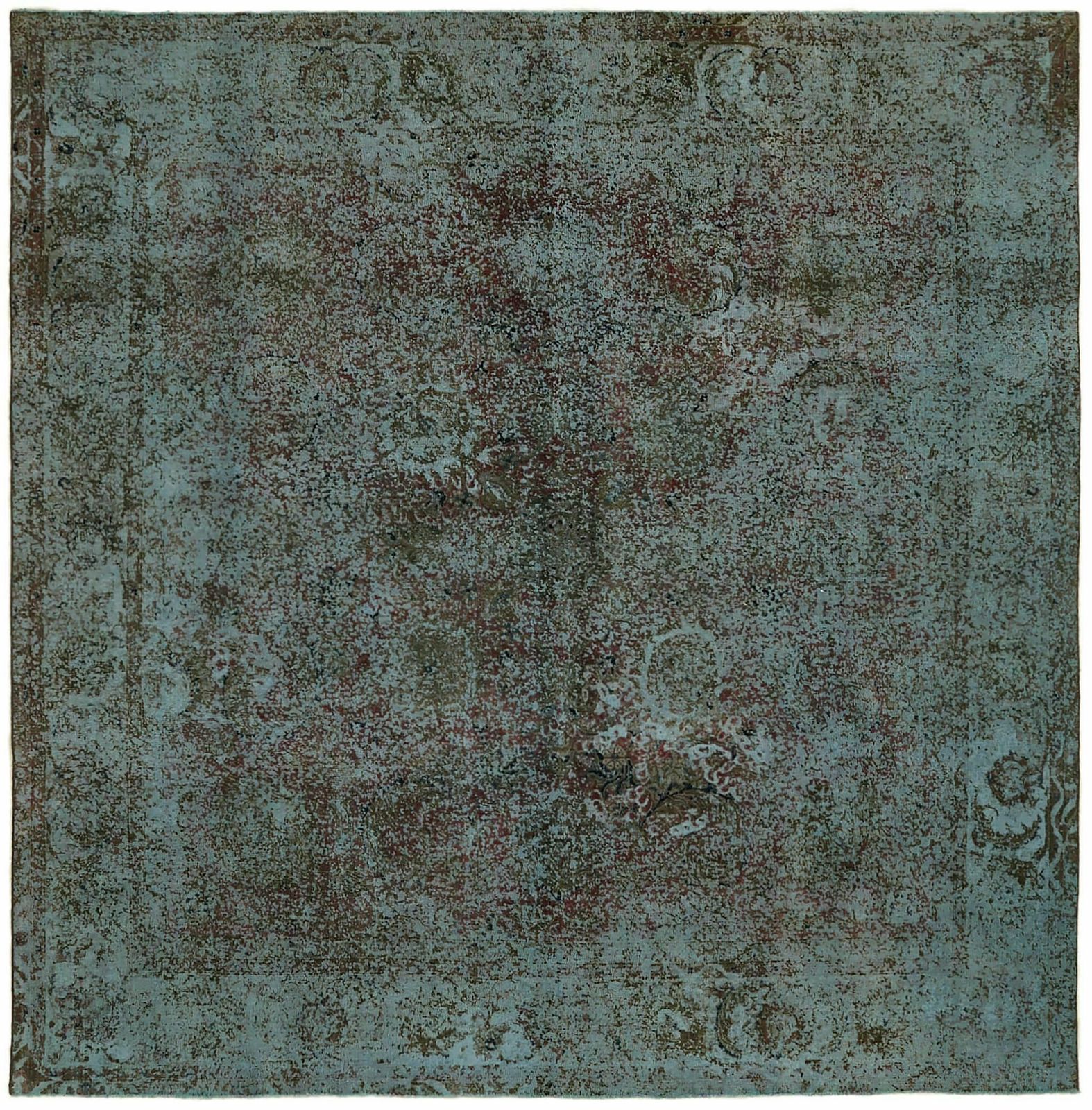 Handmade 1980's Blue Over Dyed Large Area Rug ( 331 X 331 Cm )