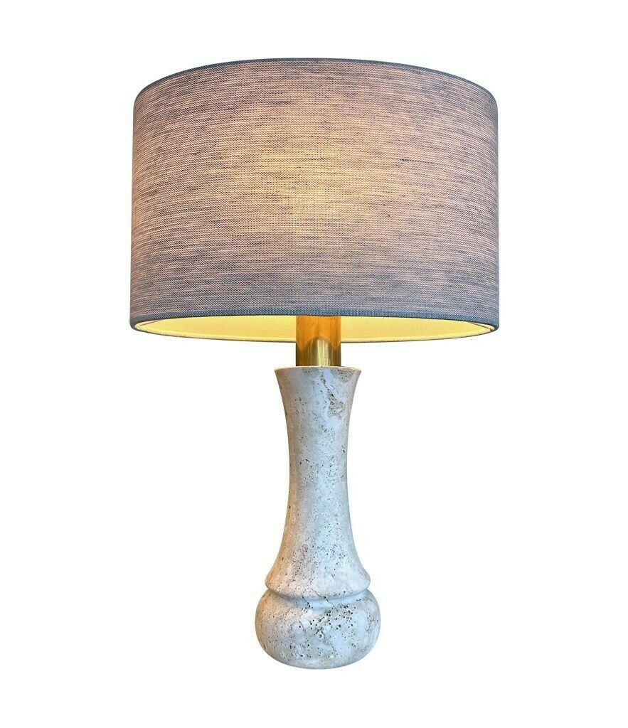 A Pair Of 1970s Travertine And Brass Lamps By Fratelli Mannelli With Bespoke Linen Shades photo Lighting