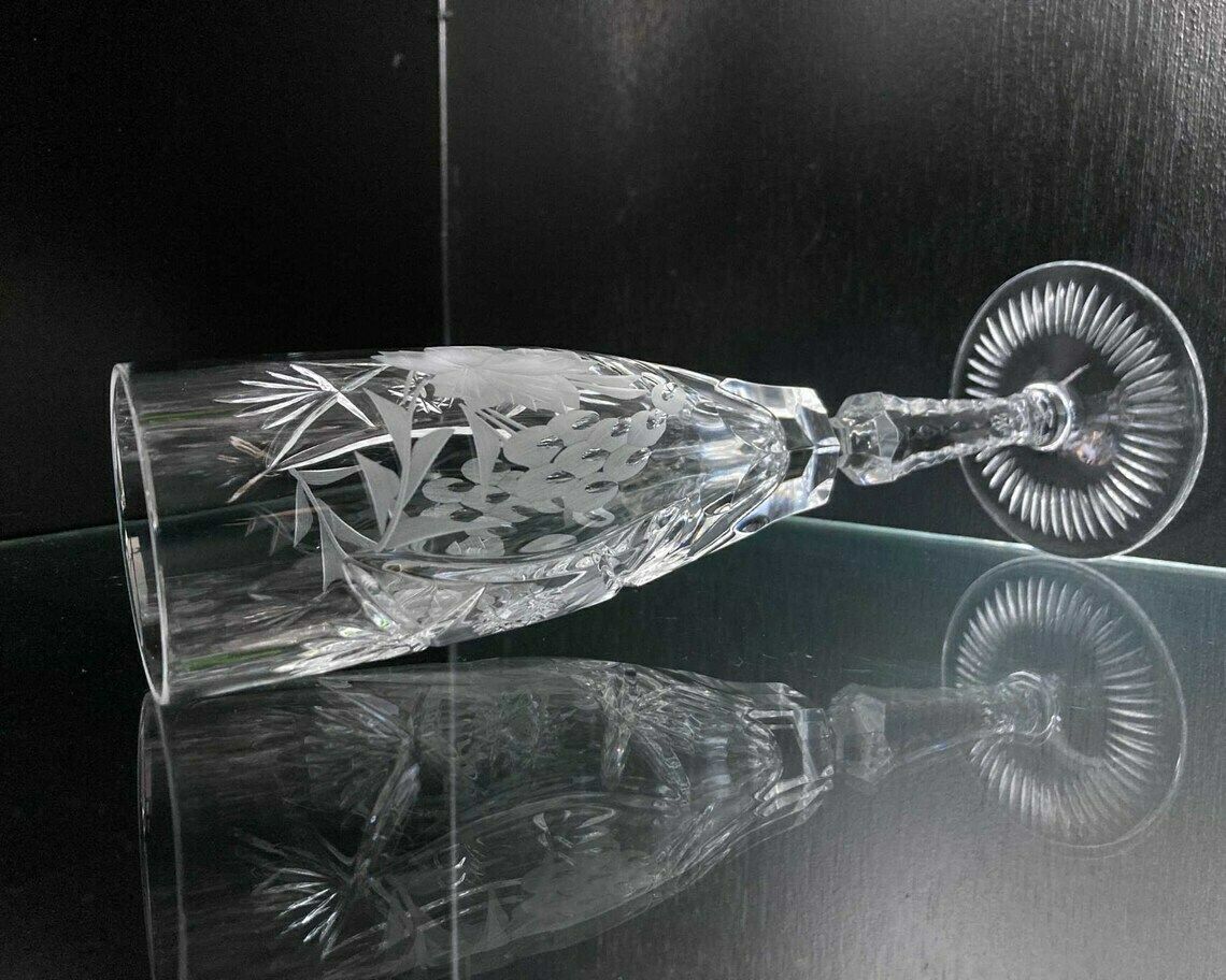 Crystal Champagne Flutes | Vintage Toasting Glasses | 2pcs | Nachtmann Grapes Decor In Clear photo for sale