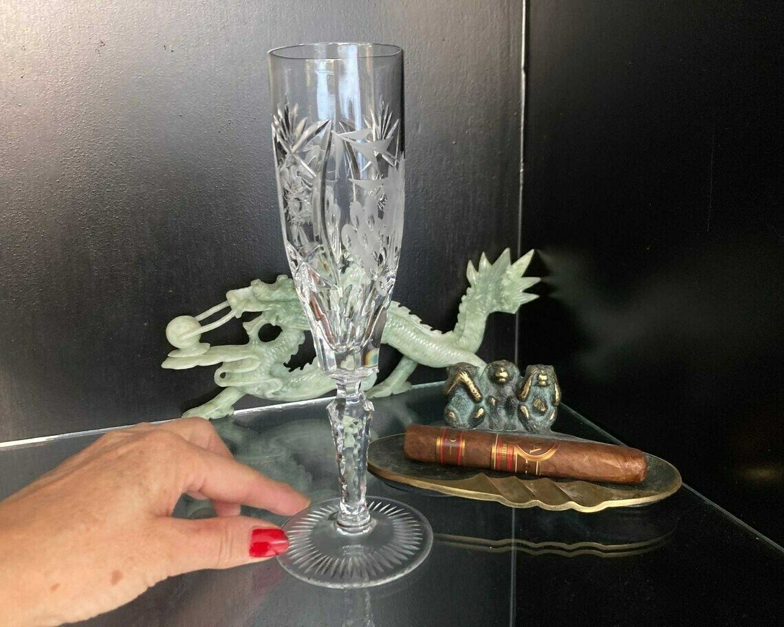 Crystal Champagne Flutes | Vintage Toasting Glasses | 2pcs | Nachtmann Grapes Decor In Clear photo vintage