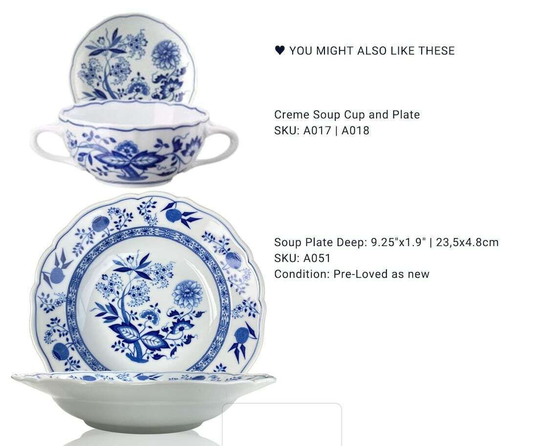 6x Blue Onion Soup Set | Cream Soup Cup And Saucer | Hutschenreuther photo vintage