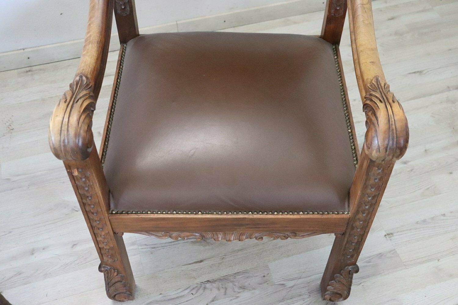 Late 19th Century Carved Walnut Throne Chairs, Set Of 2 photo for sale