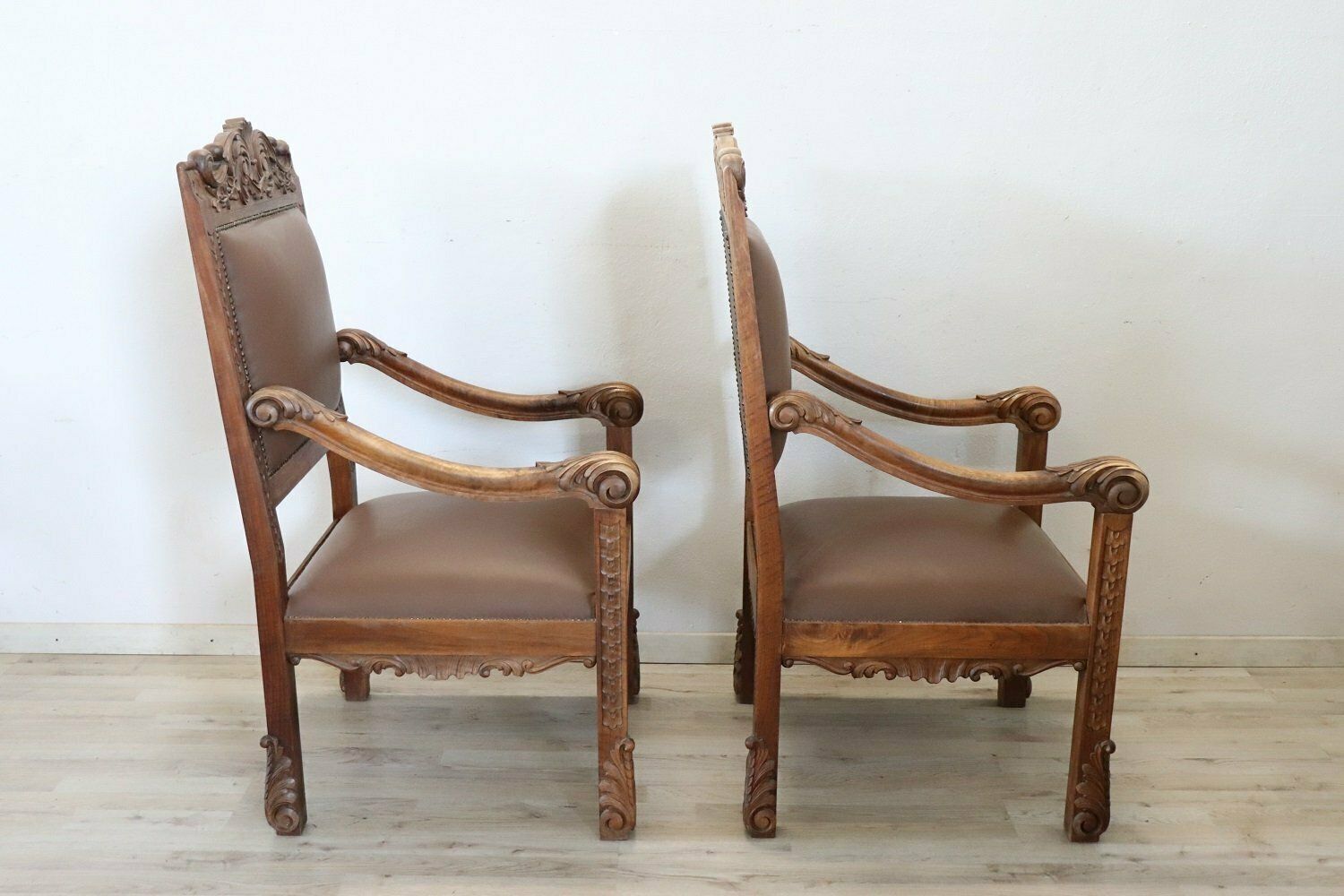 Late 19th Century Carved Walnut Throne Chairs, Set Of 2 photo buy