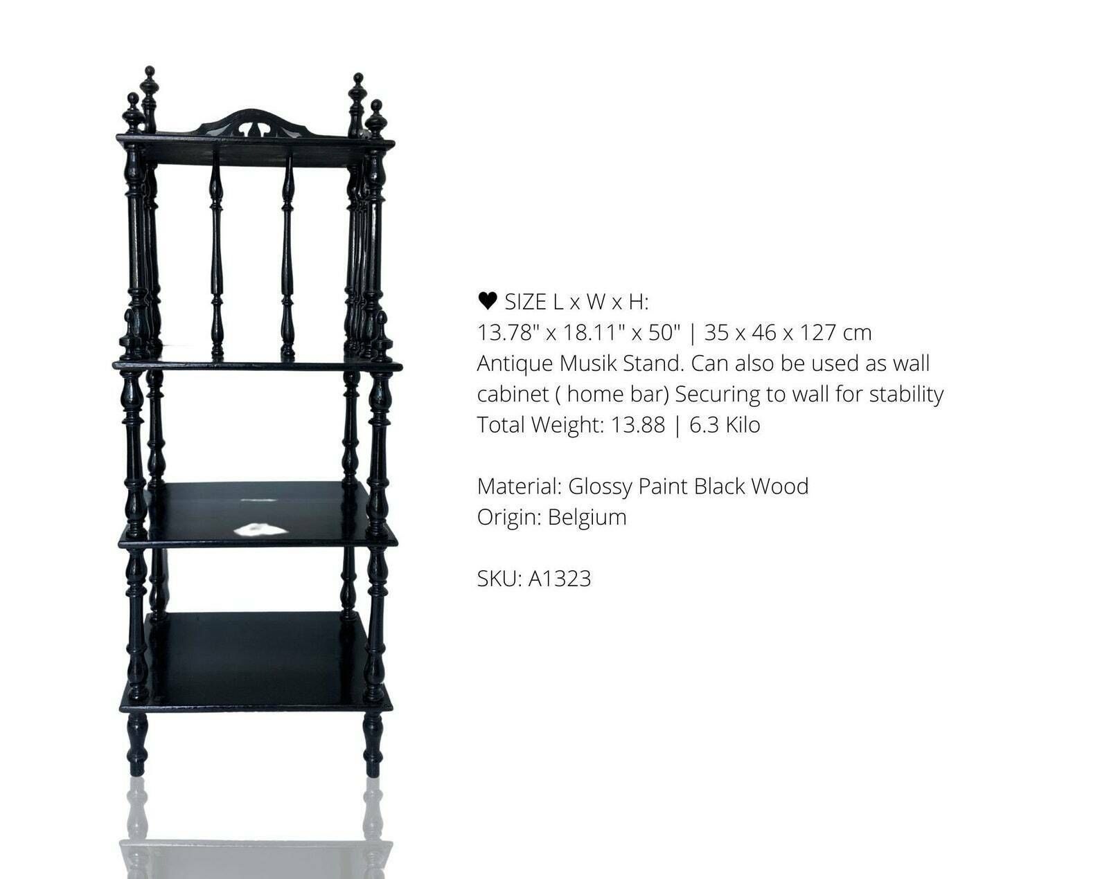 Antique Black Etagere | 19th C Victorian Shelf Unit | Antique | Wood Turned Legs photo Furniture