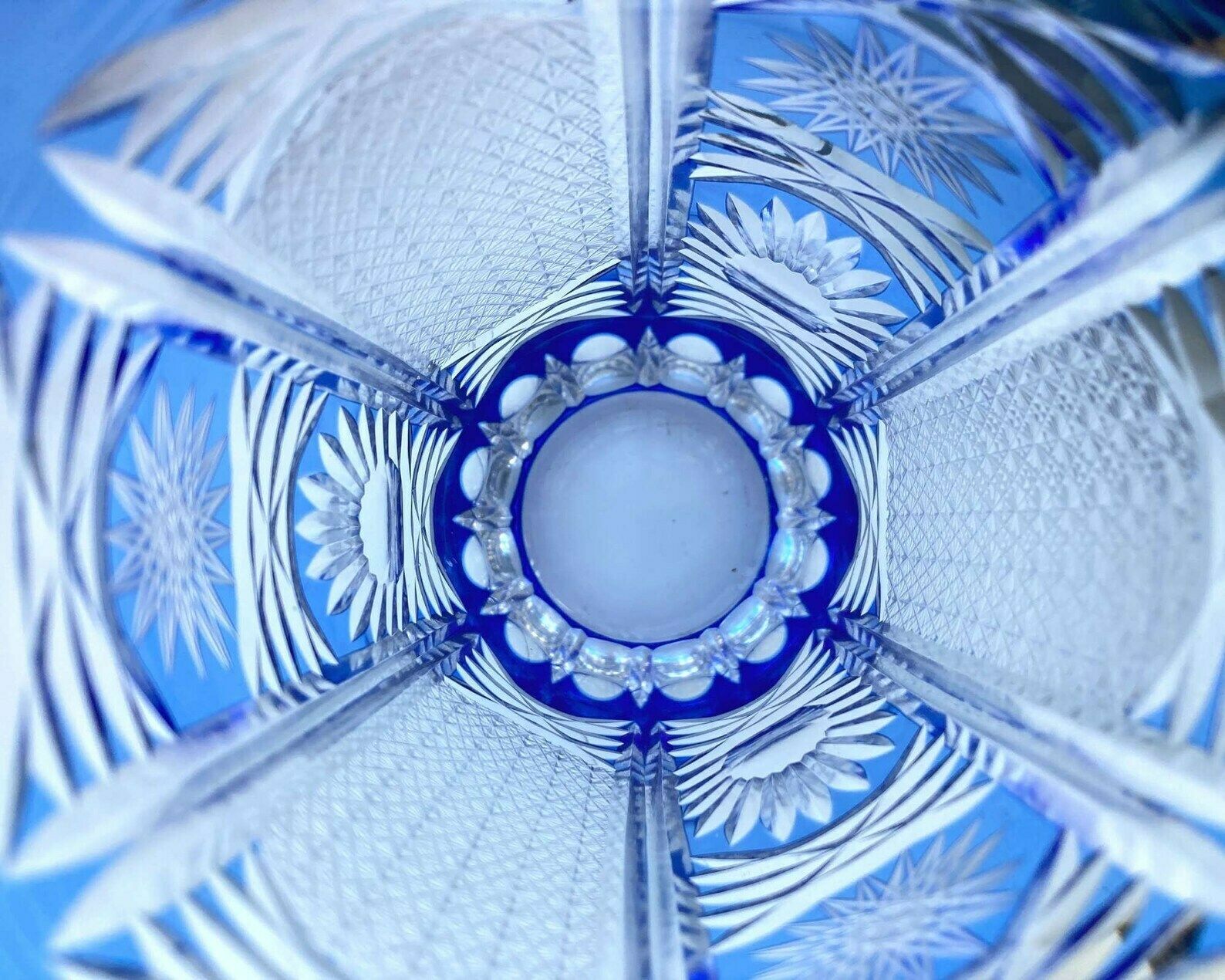 Aquamarine Crystal Vase | Light Blue Bowl | Color Overlay | Bohemian Cut Crystal photo vinterior