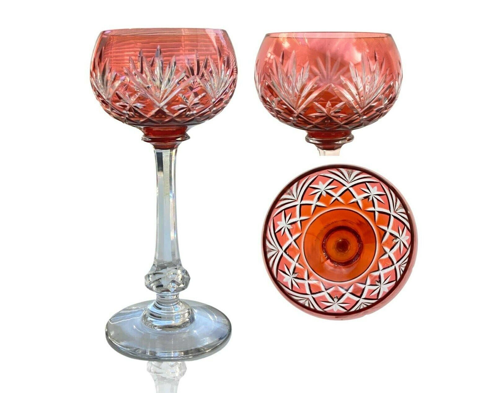 Saint Louis Decanter Set | 6pcs | Orange Pyramid Carafe And 5 Wine Glasses | Massenet From Saint Louis | 1890 photo for sale