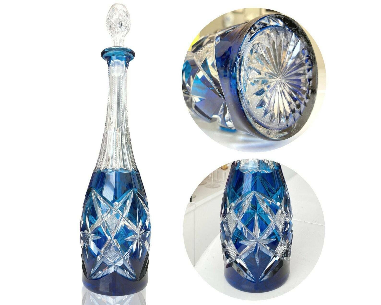 Kristallen Likeurkaraf In Petroleumkleur | Val Saint Lambert, Baccarat, Saint Louis | Ca. Jaren 1940