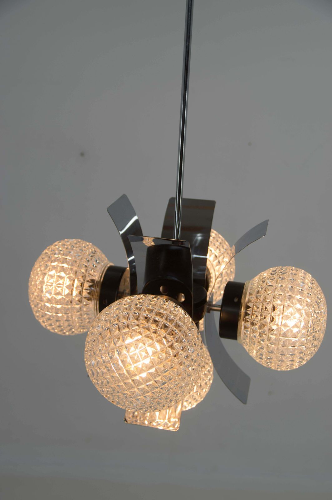 Lighting Mid Century Chrome & Glass Chandelier, Czechoslovakia, 1970s photo