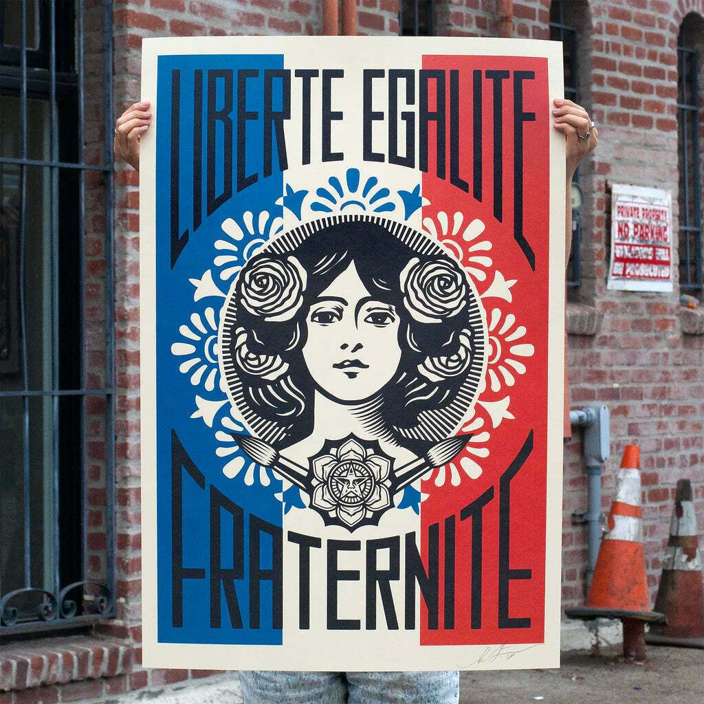 Liberté Egalité Fraternité Offset Lithograph On Thick Cream Speckle Tone Paper photo furniture