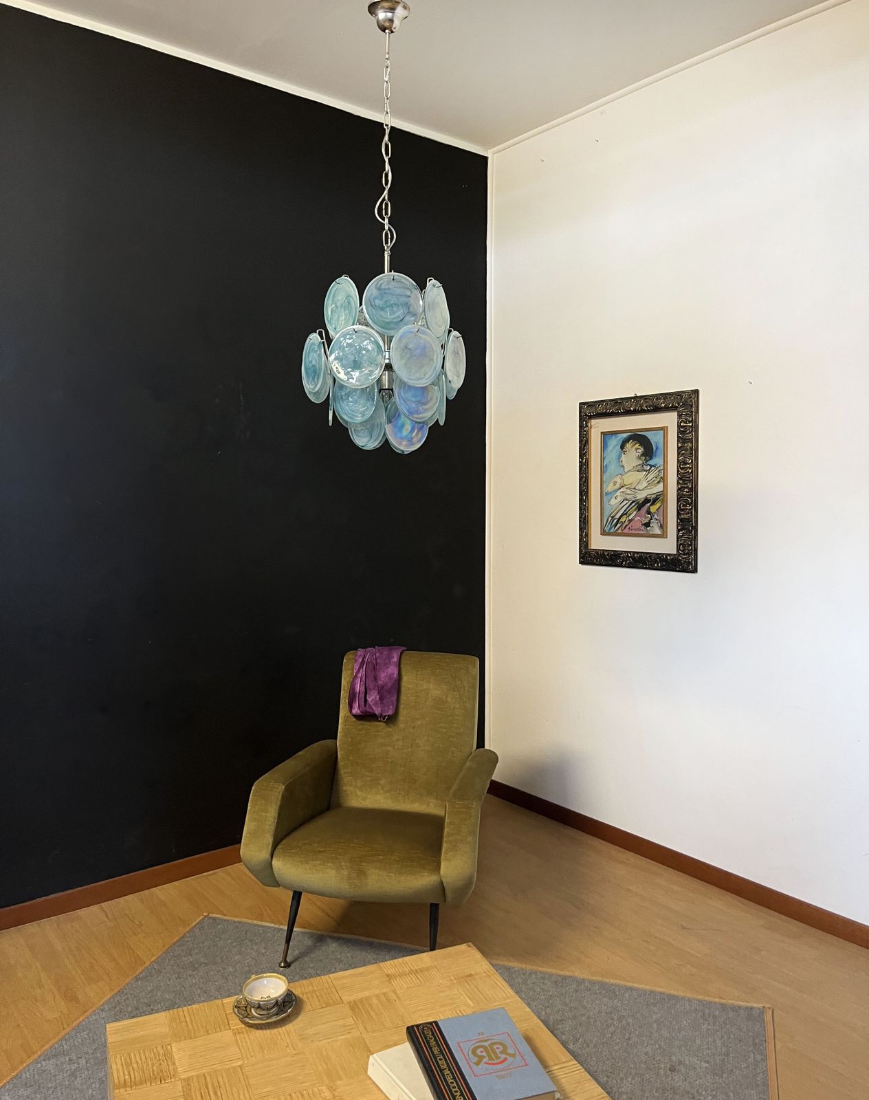 Vintage Italian Murano Chandelier   24 Blue Disks photo 575.0