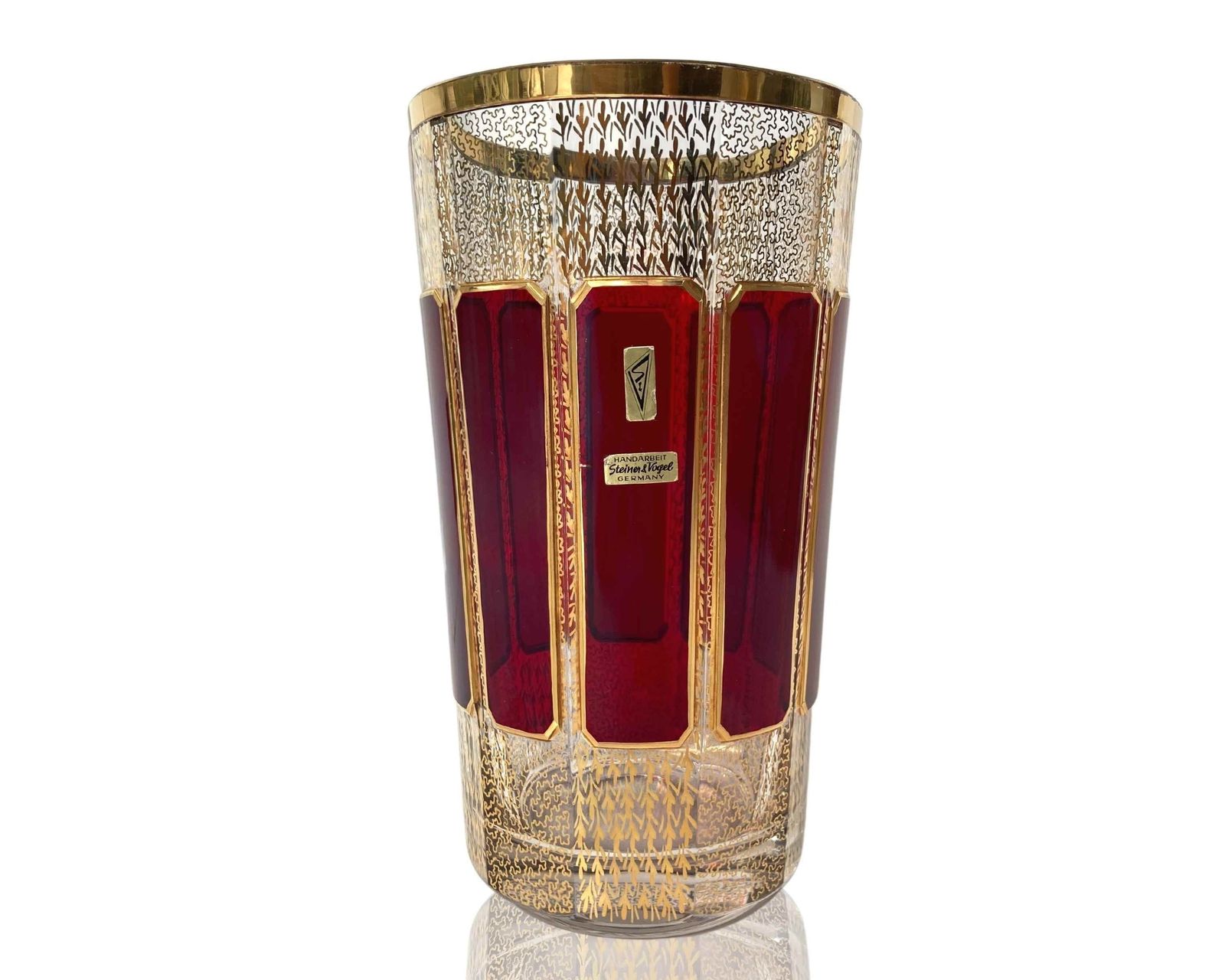 Crystal Red Vase For Flowers | Moser Cabochon Style | 24k Gold | Steiner & Vogel