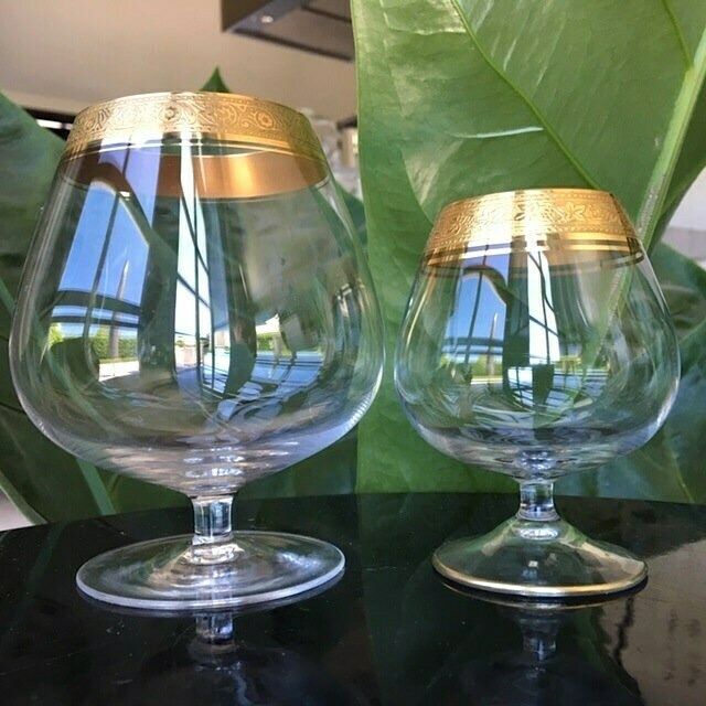 Crystal Brandy Snifters | 2pcs| Cognac Glasses | 24k Gold Rim (Mintonborde) Theresienthal