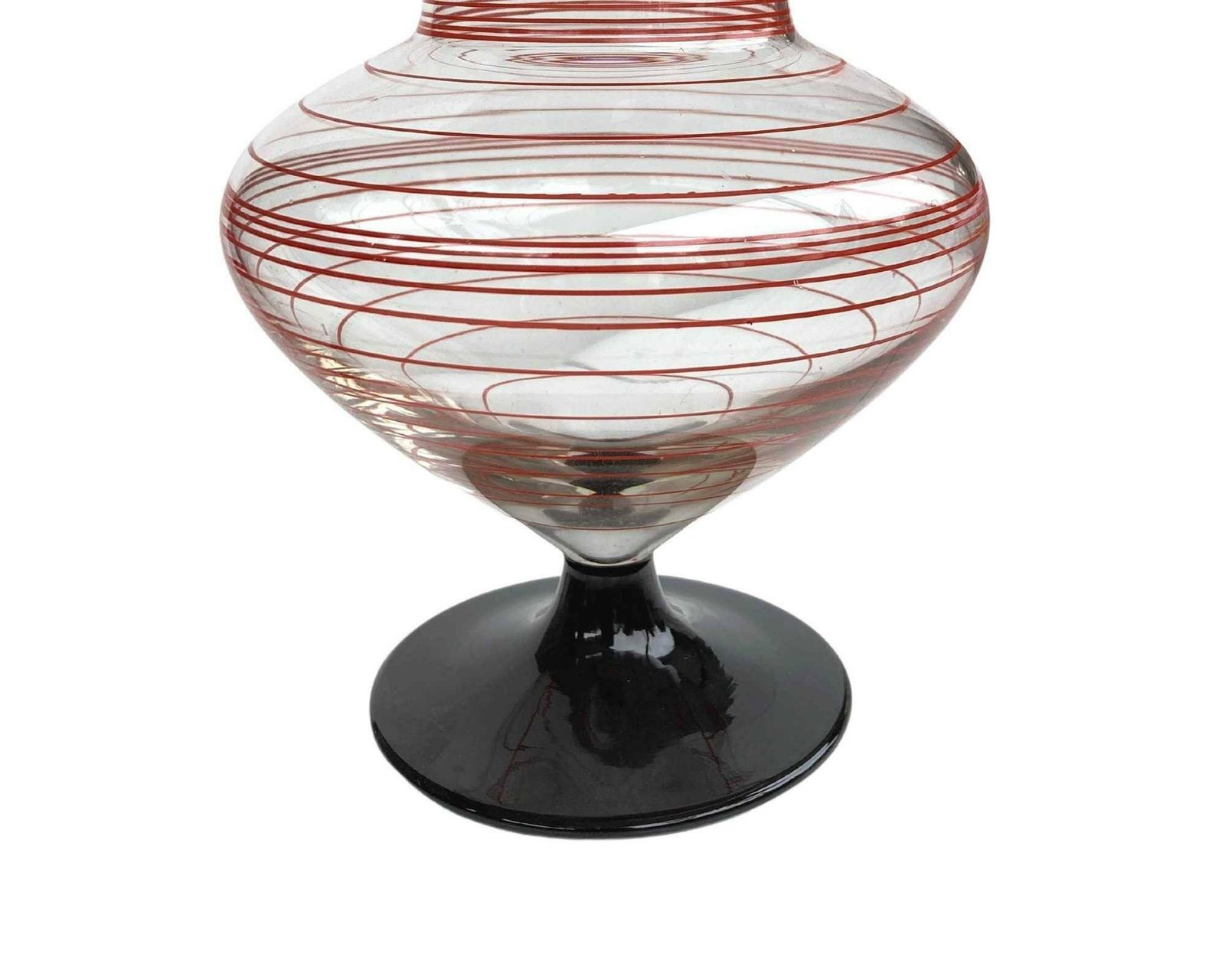 Art Deco Karafelset | Bimini Werkstatte | 4 Delig | Rood En Zwart | Cirkelpatroon | Art Glass | Jaren 1930 photo vinterior
