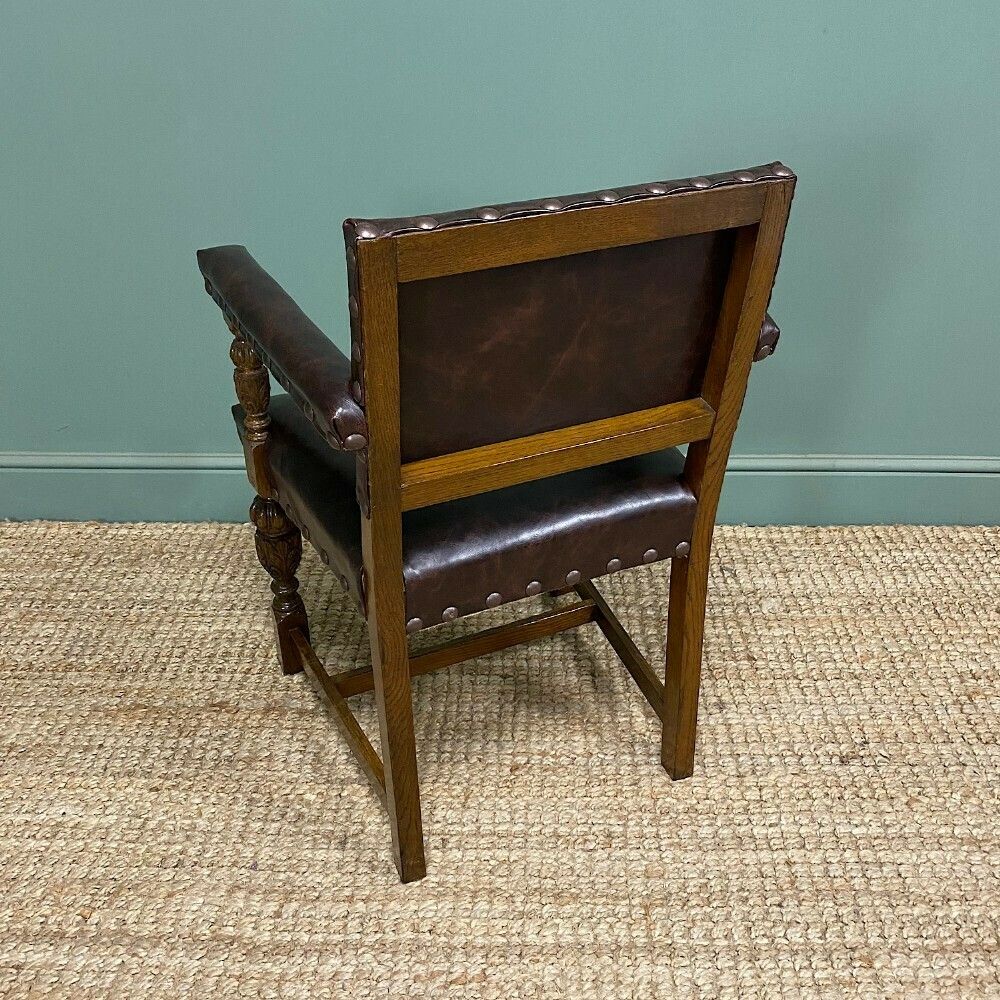 Quality Antique Oak & Leather Desk Chair / Arm Chair photo Furniture